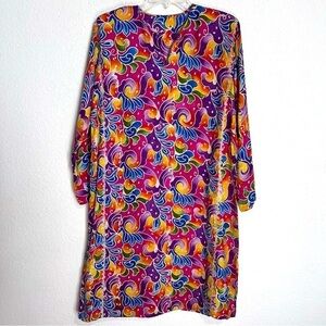 Handcrafted Vintage Silk Brocade Multi Color Boho Indie Shift Dress Cover Up M